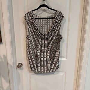 Lane Bryant Black, Tan, and White Geometric Blouse